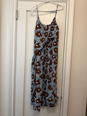 Sleeveless Floral Slip Dress in Brown and Light Blue